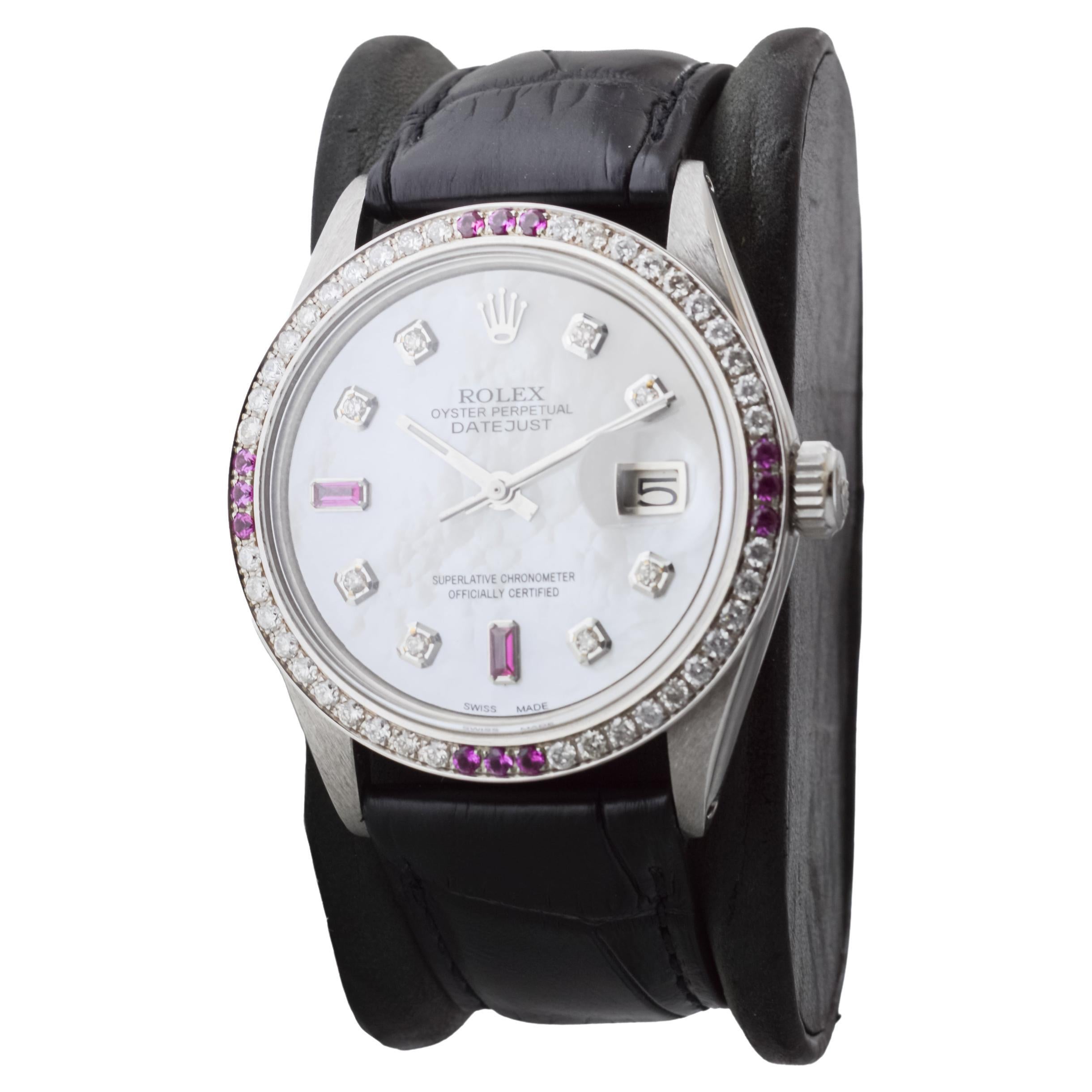 Rolex Stainless Steel Datejust with Custom Mother of Pearl Dial circa, 1970's For Sale 2