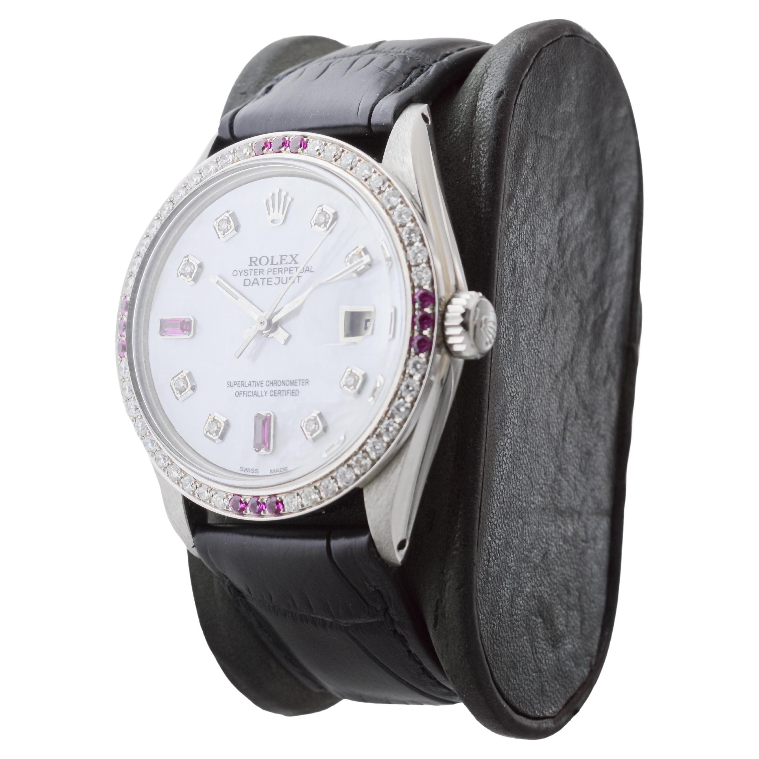 Rolex Stainless Steel Datejust with Custom Mother of Pearl Dial circa, 1970's For Sale 3