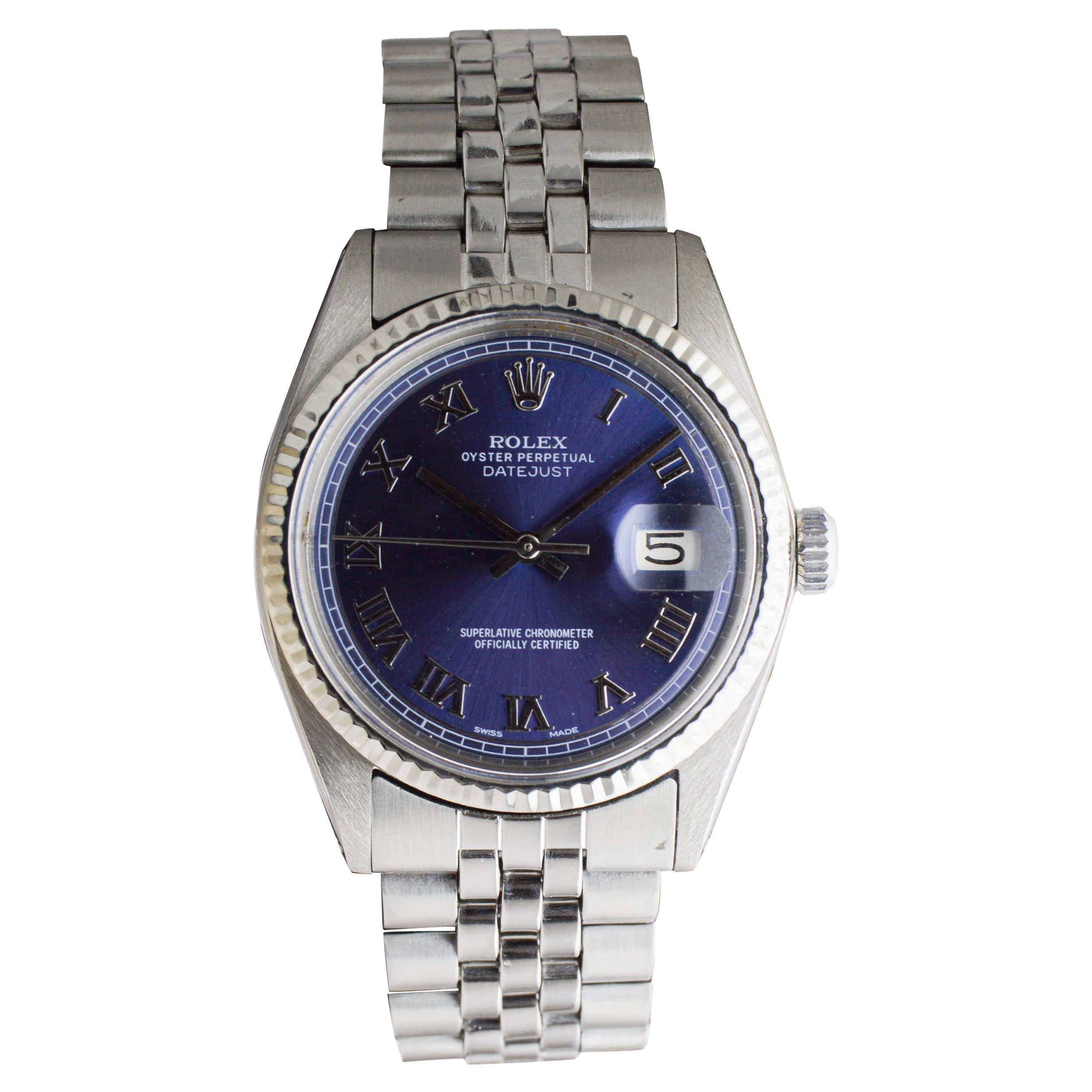 Rolex Stainless Steel Datejust with Custom Navy Blue Dial 1960's For Sale