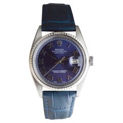Rolex Stainless Steel Datejust with Custom Navy Blue Dial circa 1970's
