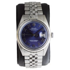 Rolex Stainless Steel Datejust with Custom Navy Blue Dial