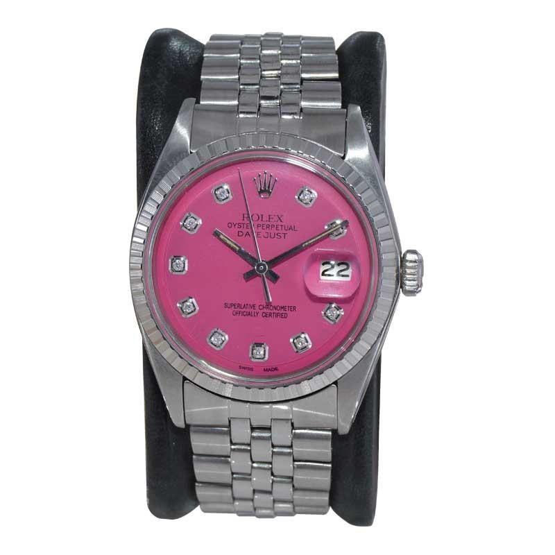 FACTORY / HOUSE: Rolex Watch Company
STYLE / REFERENCE: Datejust / Reference 1603
METAL / MATERIAL: Stainless Steel 
CIRCA / YEAR: 1970's
DIMENSIONS / SIZE: Length 43mm x Diameter 36mm
MOVEMENT / CALIBER: Perpetual Winding / 26 Jewels / Caliber