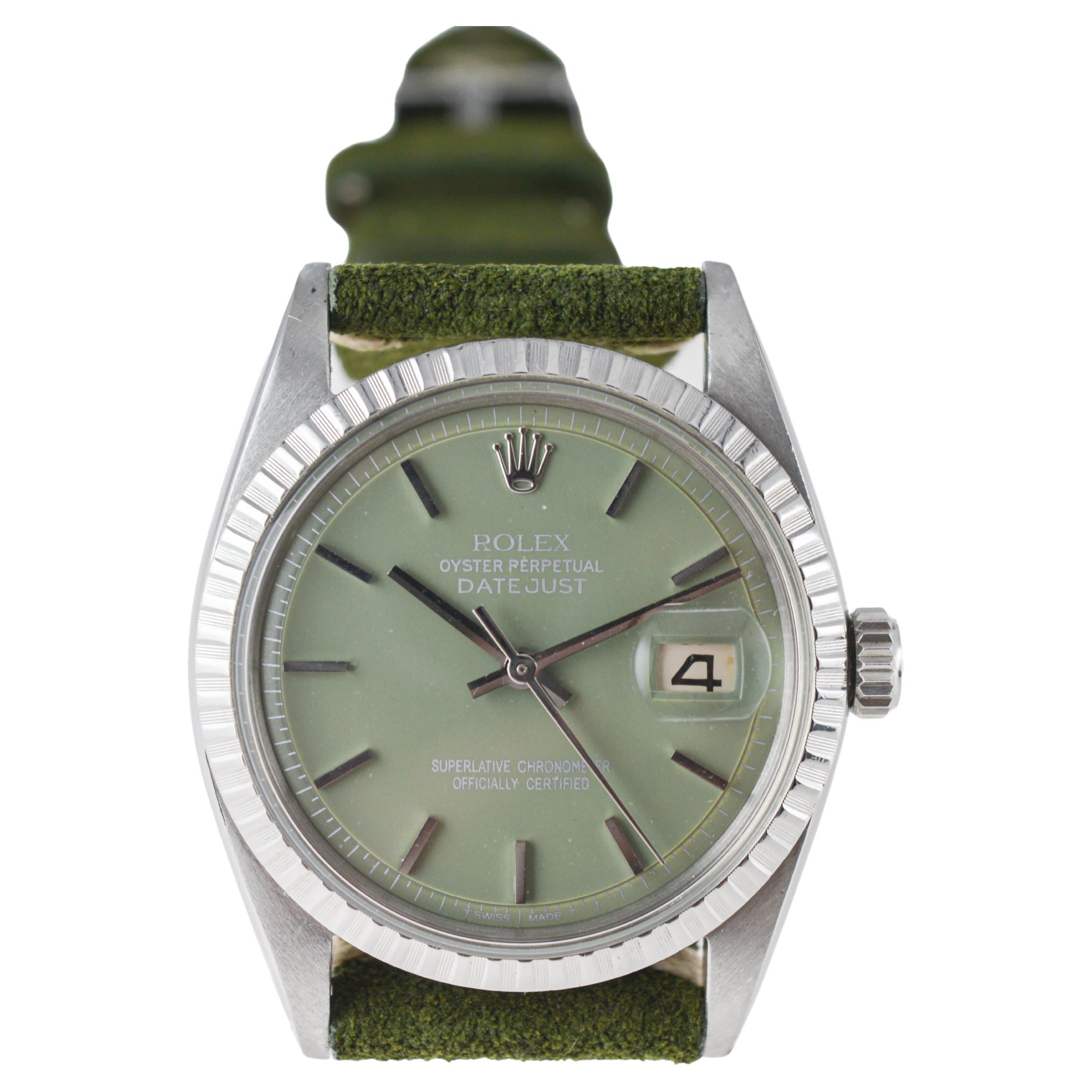 Rolex Stainless Steel Datejust with Custom Sage Green Dial 1960s 1