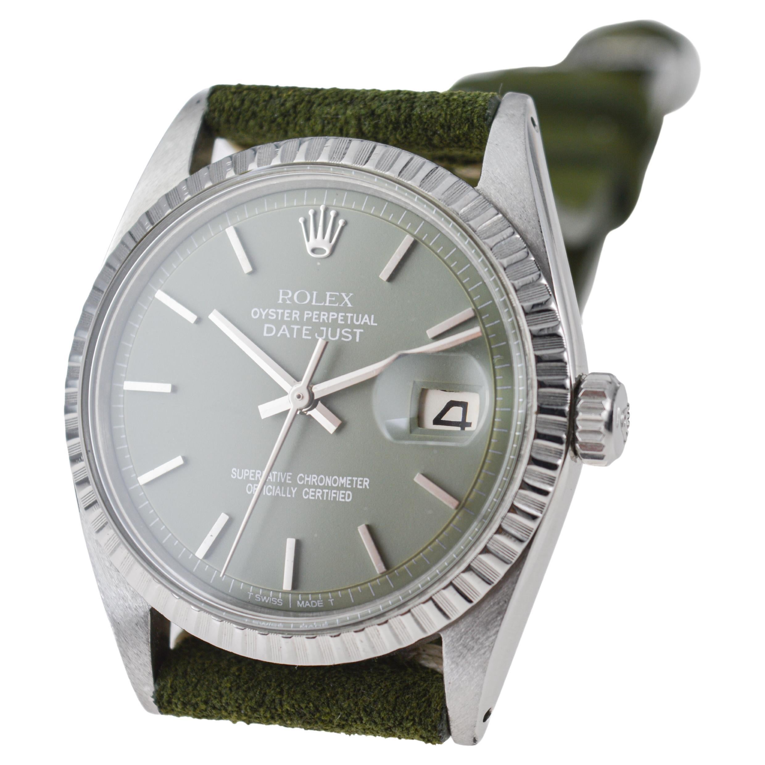 Rolex Stainless Steel Datejust with Custom Sage Green Dial 1960s 2