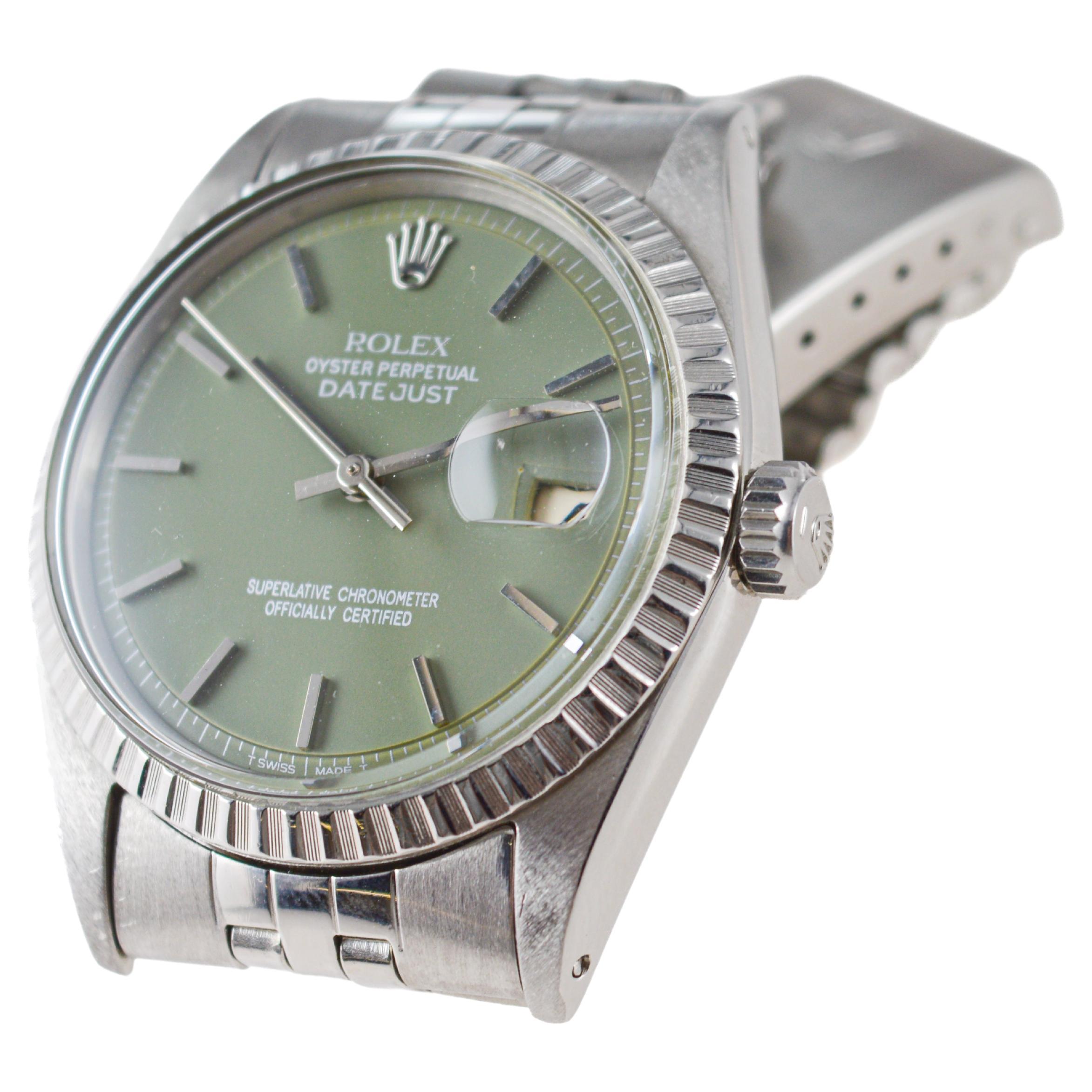 Rolex Stainless Steel Datejust with Custom Sage Green Dial 1960s For Sale 3
