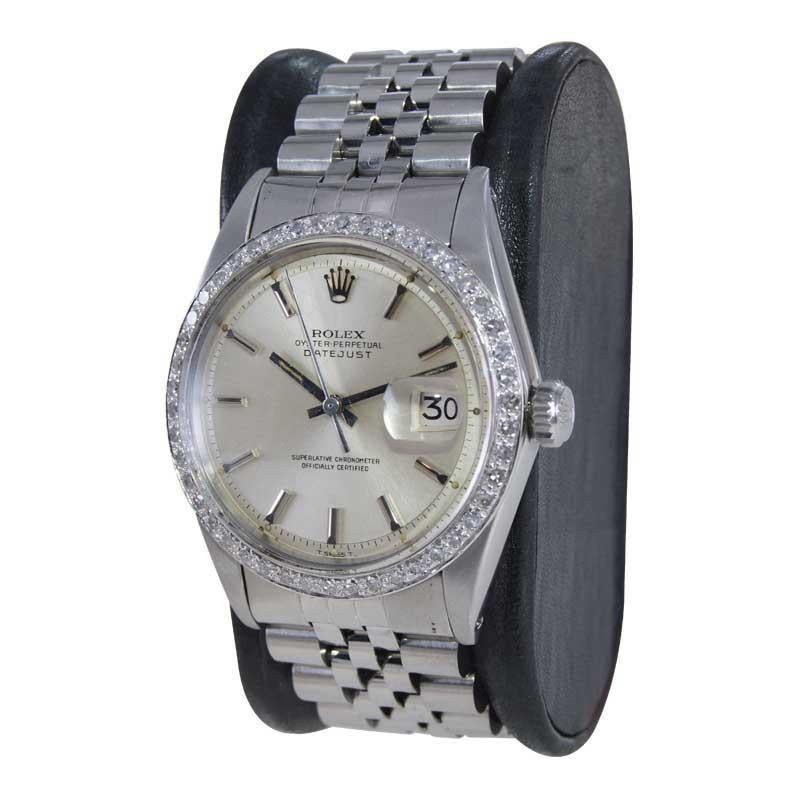 Modernist Rolex Stainless Steel Datejust with Diamond Bezel Original Dial and Bracelet For Sale