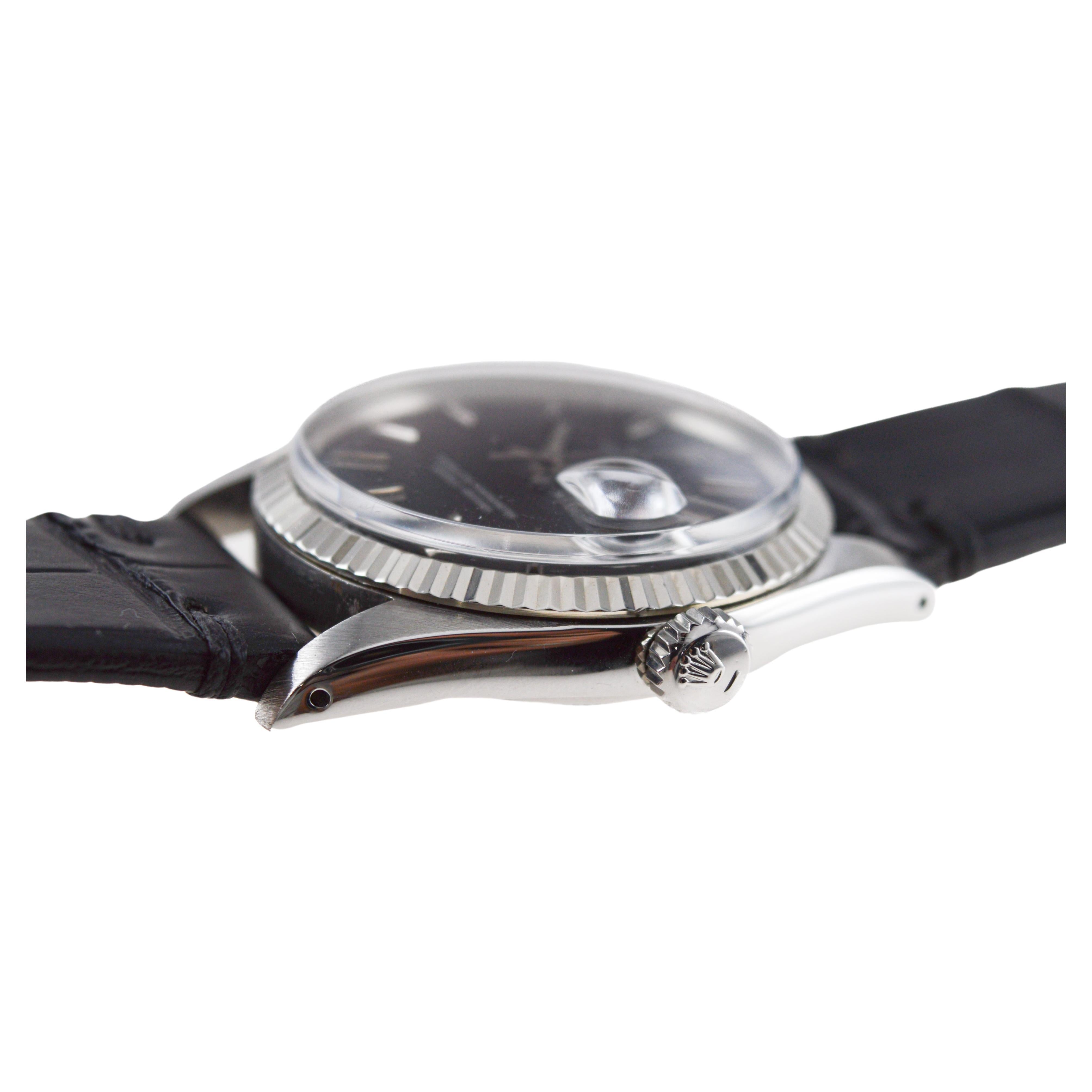 Rolex Stainless Steel Datejust with Factory Original Black Dial circa 1970's 5