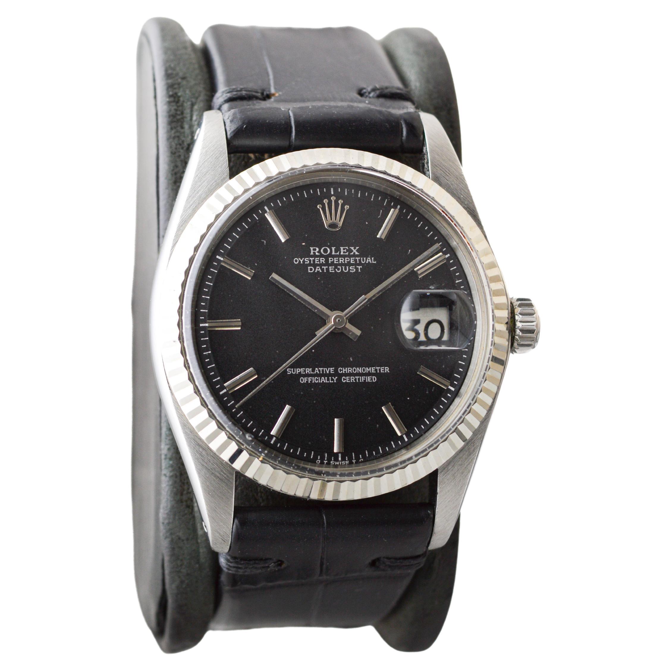 Modern Rolex Stainless Steel Datejust with Factory Original Black Dial circa 1970's