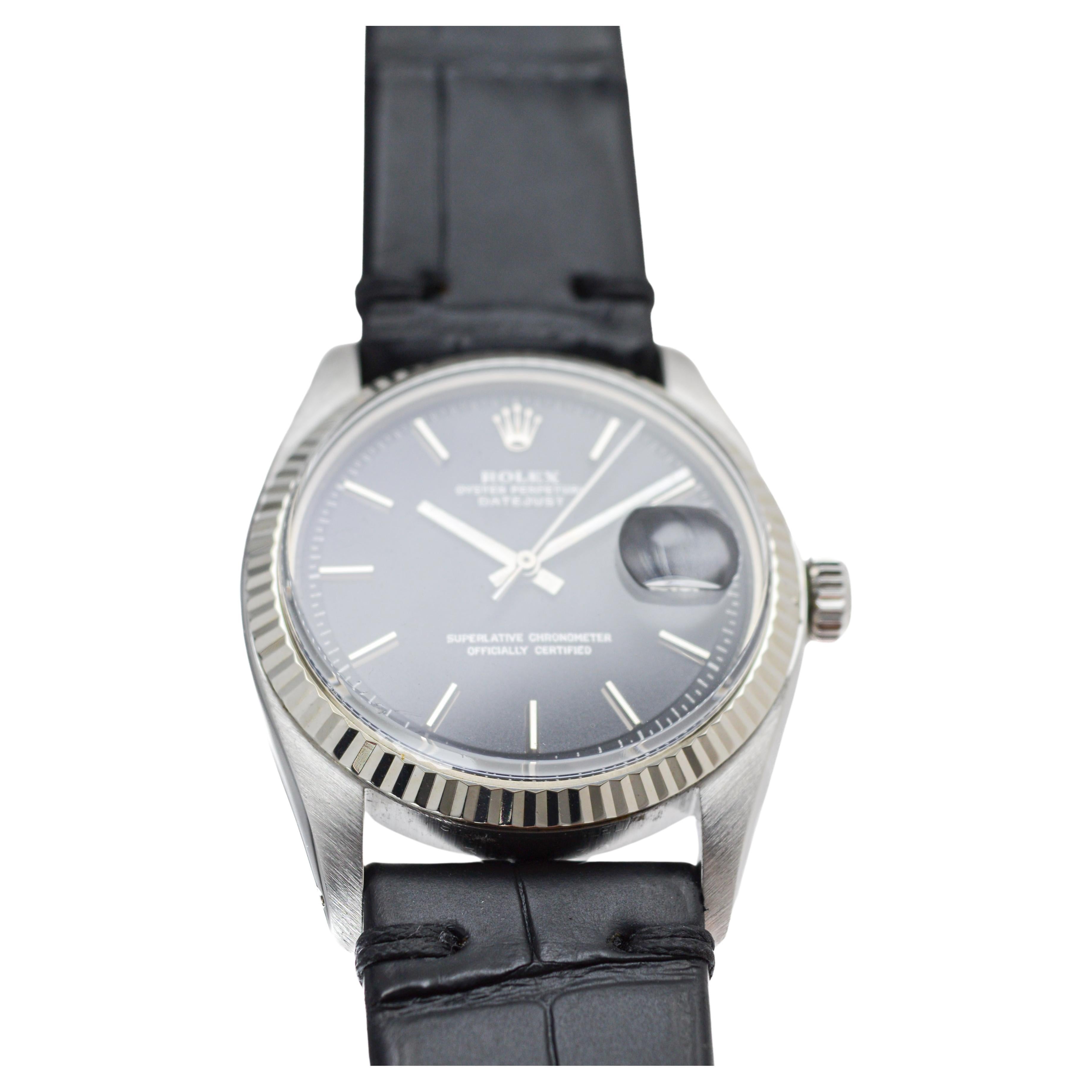 Rolex Stainless Steel Datejust with Factory Original Black Dial circa 1970's 1
