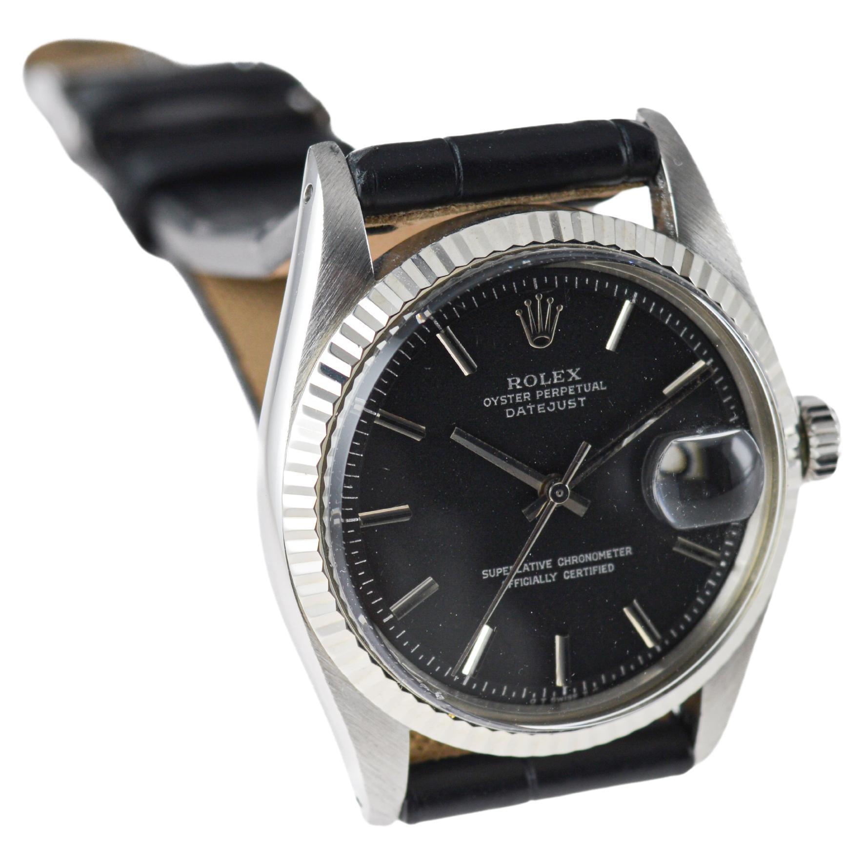 Rolex Stainless Steel Datejust with Factory Original Black Dial circa 1970's 2