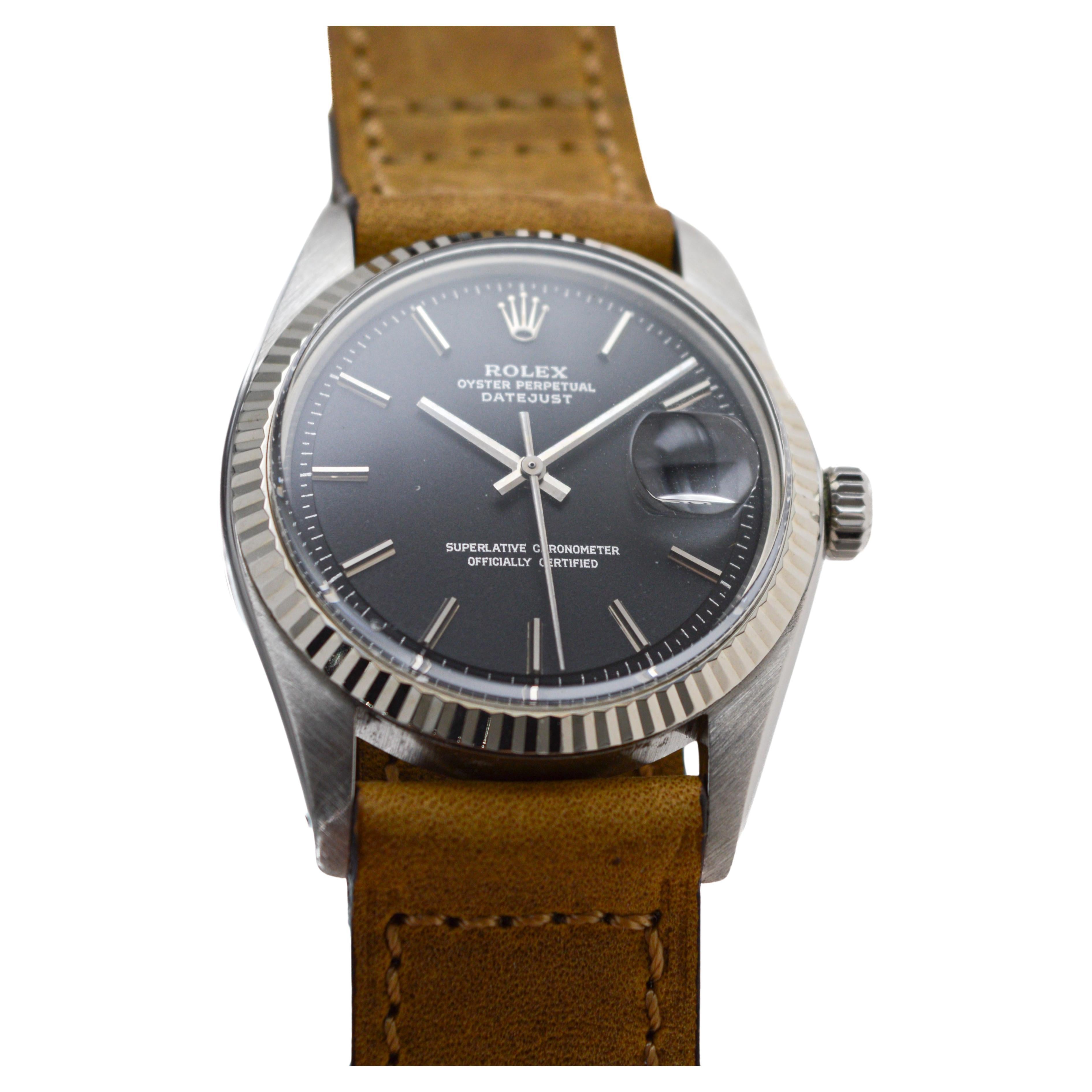 Rolex Edelstahl Datejust mit Fabrik Original schwarzes Zifferblatt circa 1970's 3