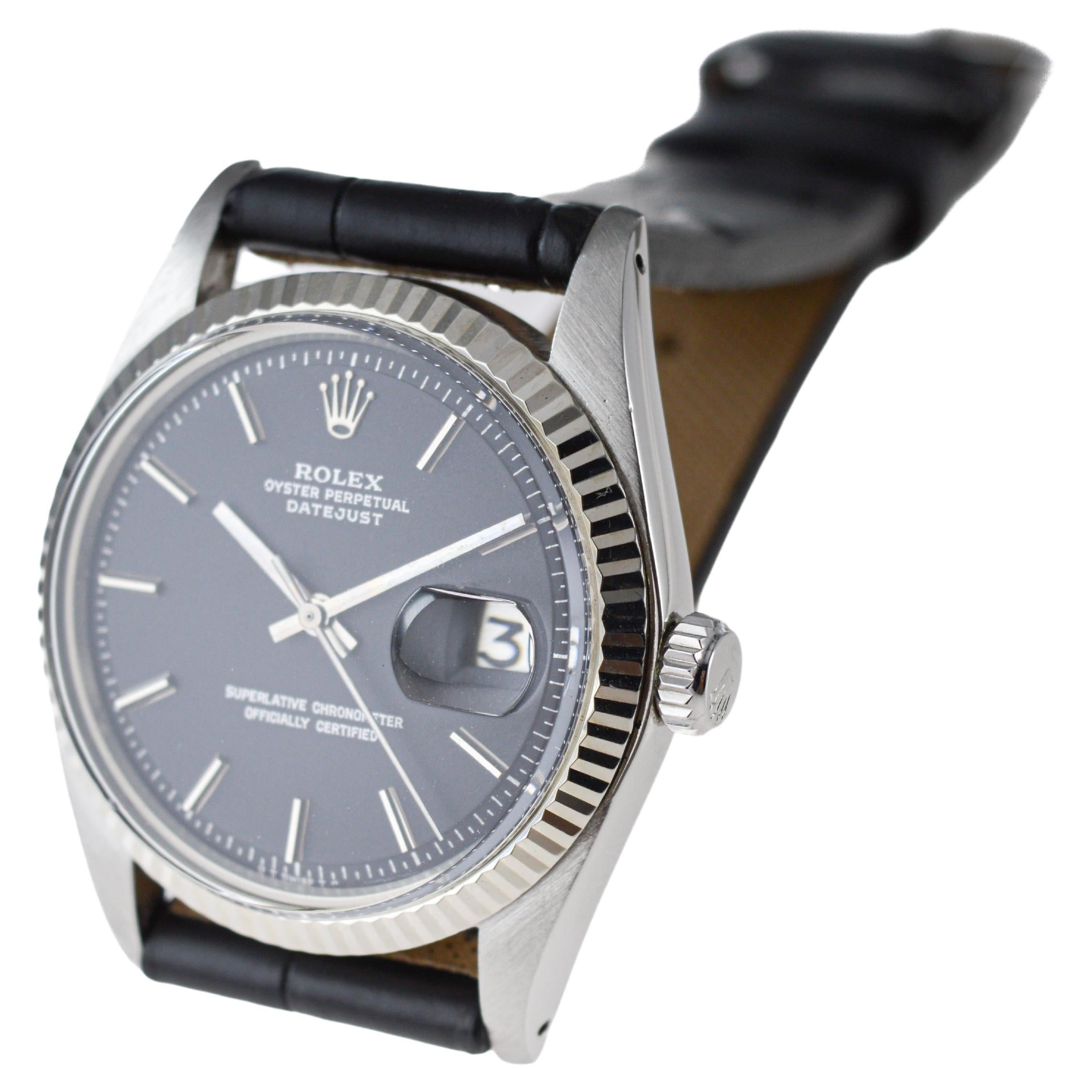 Rolex Stainless Steel Datejust with Factory Original Black Dial circa 1970's 4