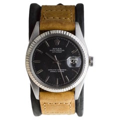 Rolex Edelstahl Datejust mit Fabrik Original schwarzes Zifferblatt circa 1970's