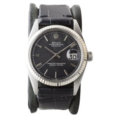 Rolex Datejust in acciaio inossidabile con quadrante nero originale circa 1970