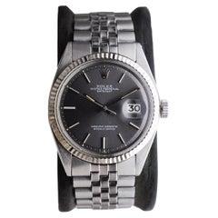Rolex Stainless Steel Datejust with Factory Original Charcoal Dial circa, 1970's