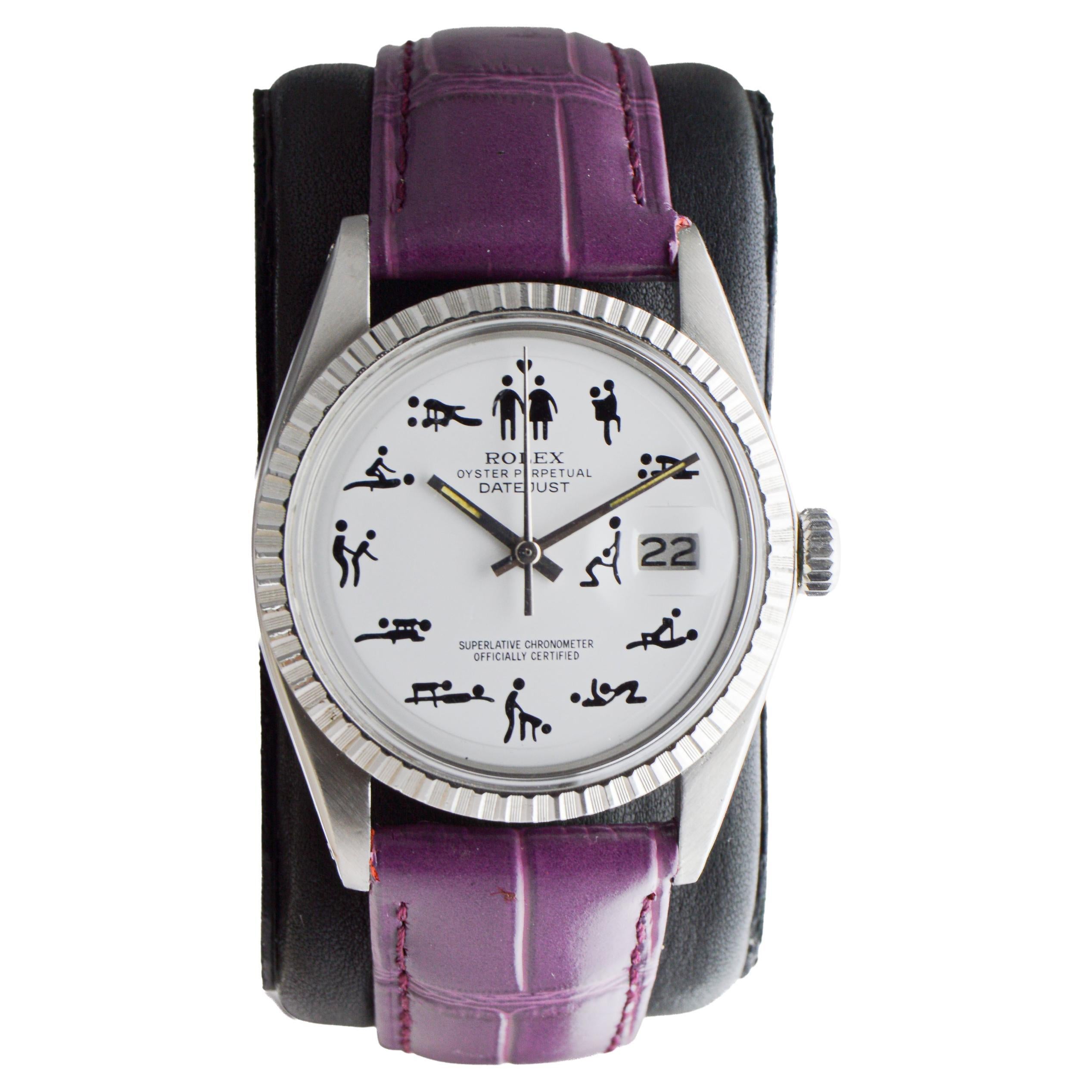 Rolex Stainless Steel Datejust With Kama Sutra Dial circa 1970
s For Sale