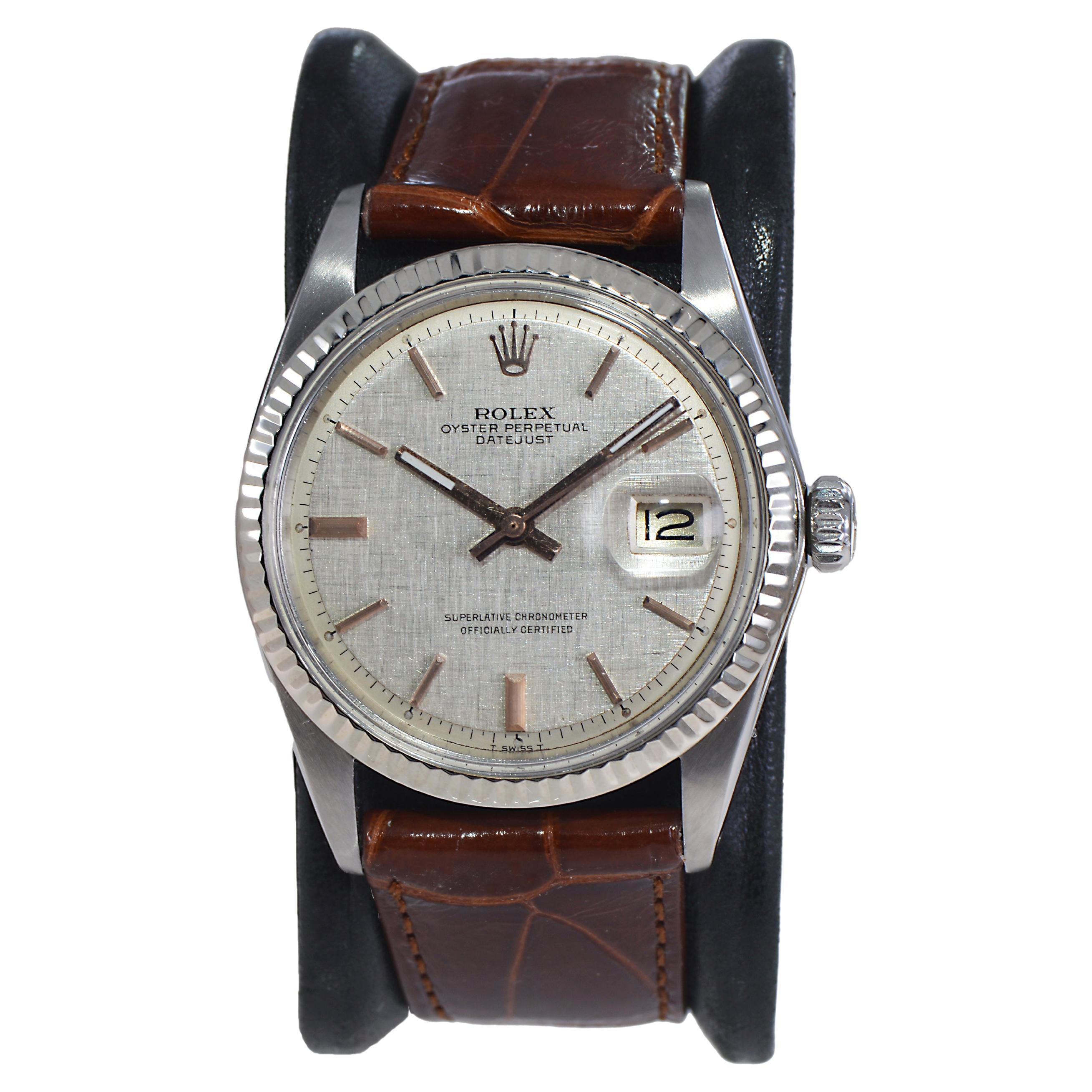 Rolex Edelstahl Datejust mit Original und seltenen Leinen Zifferblatt 1960er Jahre