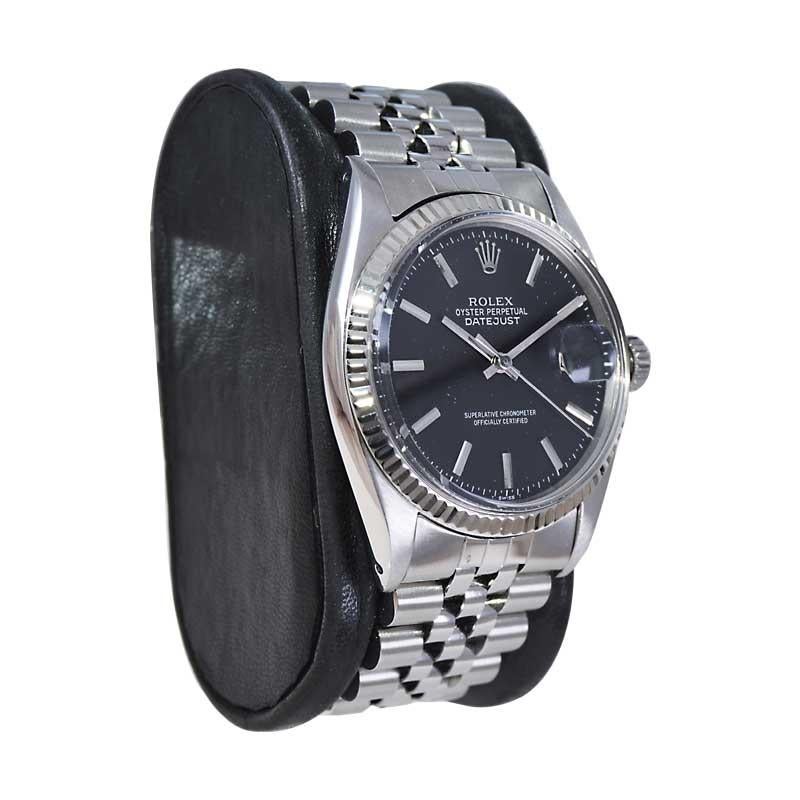 Rolex Montre Datejust en acier inoxydable avec cadran noir d'origine du milieu des années 1960 Unisexe en vente
