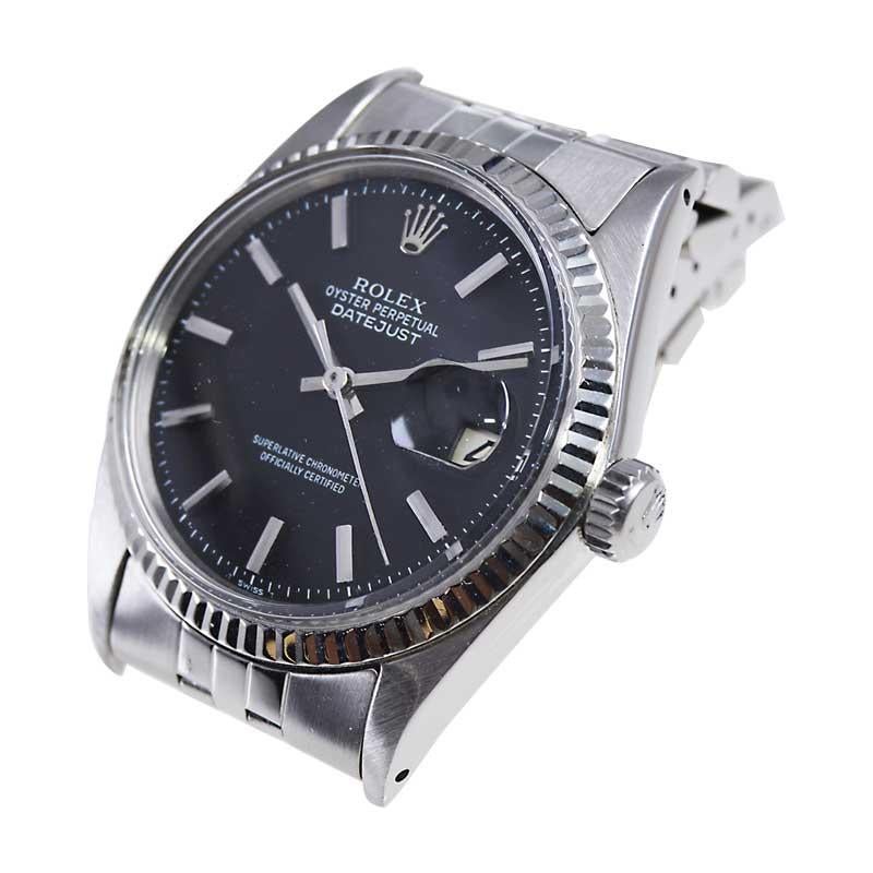 Rolex Stainless Steel Datejust with Original Black Dial from Mid 1960's For Sale 1