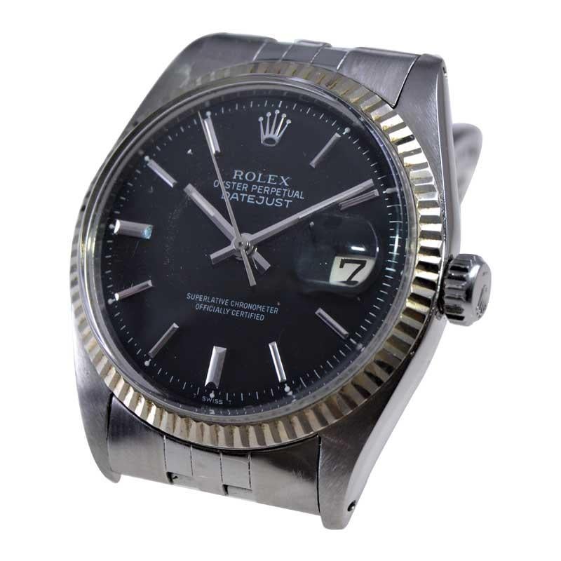 Rolex Stainless Steel Datejust with Original Black Dial from the Early 1970's For Sale 2