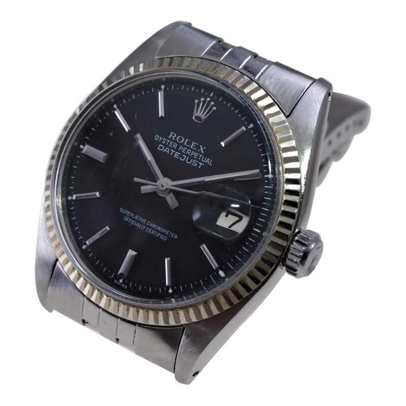 Rolex Stainless Steel Datejust with Original Black Dial from the Early 1970's For Sale 3