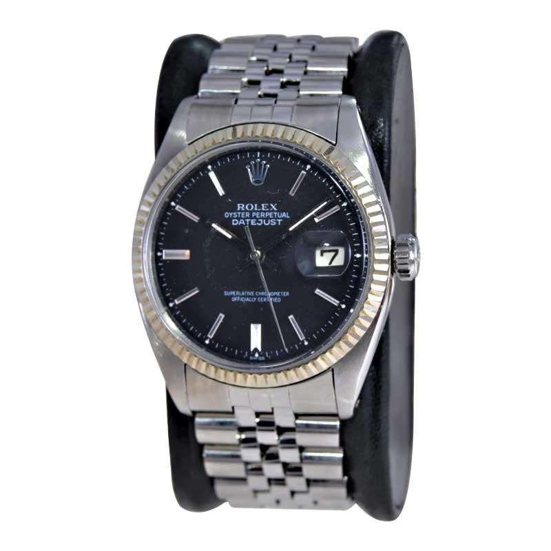 Modernist Rolex Stainless Steel Datejust with Original Black Dial from the Early 1970's For Sale