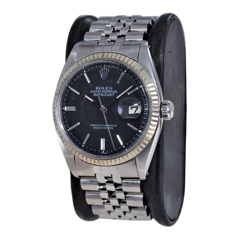 Rolex Stainless Steel Datejust with Original Black Dial from the Early 1970's In Excellent Condition For Sale In Long Beach, CA