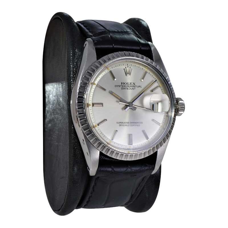 Moderniste Rolex Montre Datejust en acier inoxydable avec cadran d'origine du milieu des années 1970 en vente