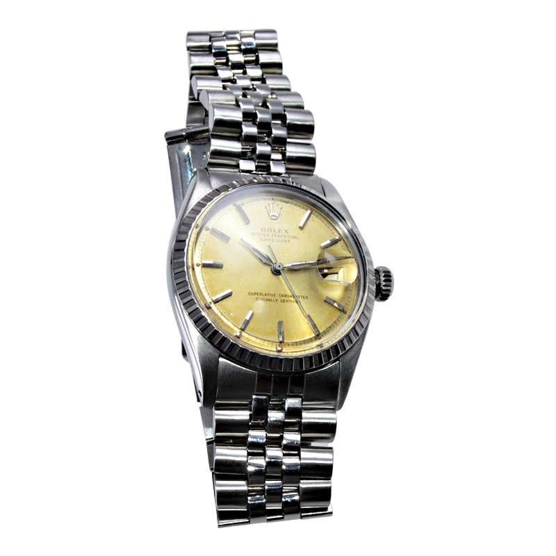 Rolex Stainless Steel Datejust with Original Machined Bezel from Mid 1960's For Sale 2