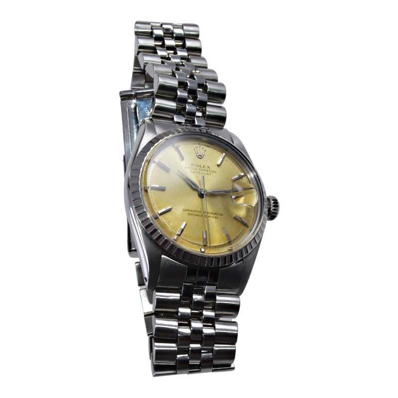 Rolex Stainless Steel Datejust with Original Machined Bezel from Mid 1960's For Sale 3