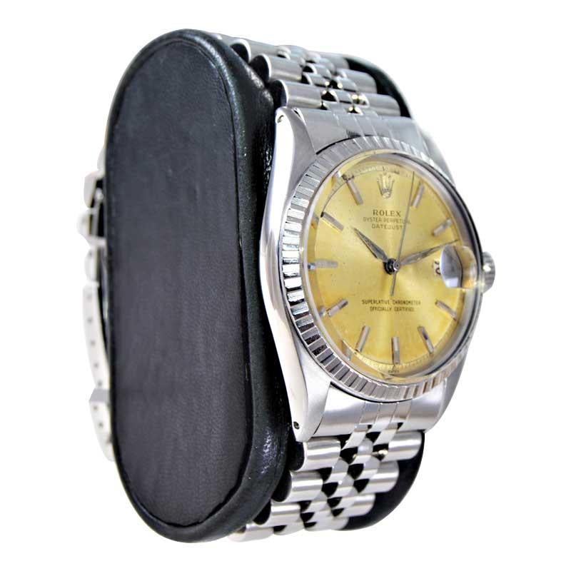 FACTORY / HOUSE: Rolex Watch Company
STYLE / REFERENCE: Datejust / Reference 1603
METAL / MATERIAL: Stainless Steel 
CIRCA / YEAR: Mid 1960's
DIMENSIONS / SIZE: Length 36mm X Diameter 44mm
MOVEMENT / CALIBER: Perpetual Winding / 26 Jewels / Caliber