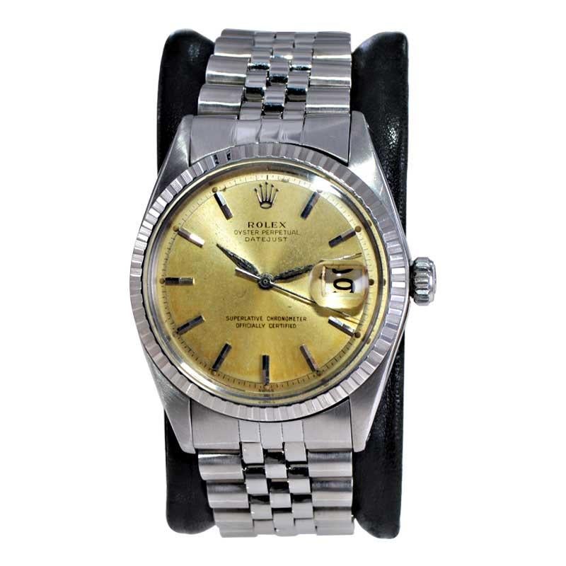 Modern Rolex Stainless Steel Datejust with Original Machined Bezel from Mid 1960's For Sale