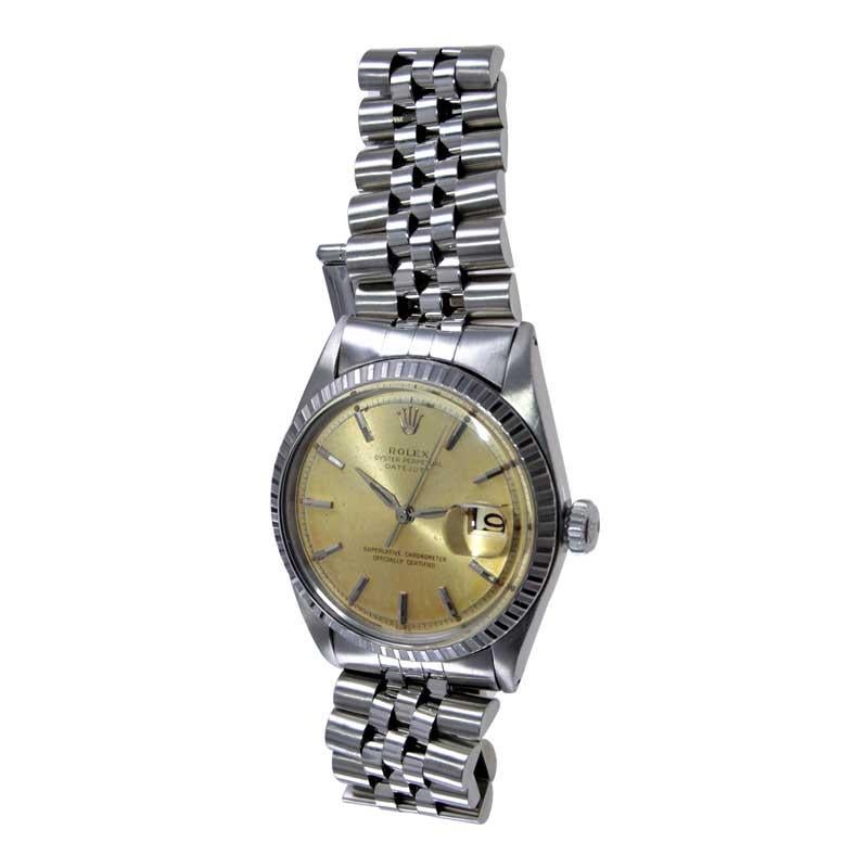 Rolex Stainless Steel Datejust with Original Machined Bezel from Mid 1960's For Sale 1