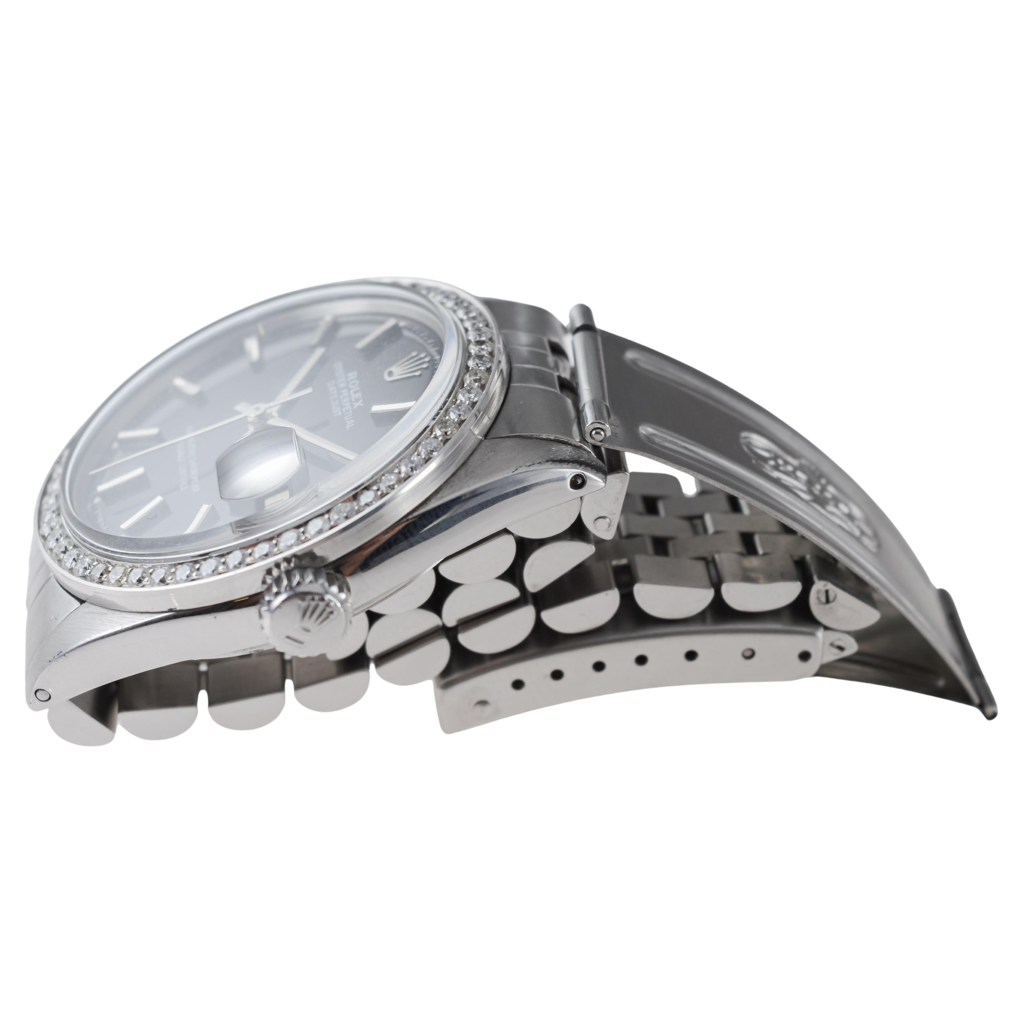 Rolex Stainless Steel Datejust with Rare Black Dial circa, 1960's For Sale 7