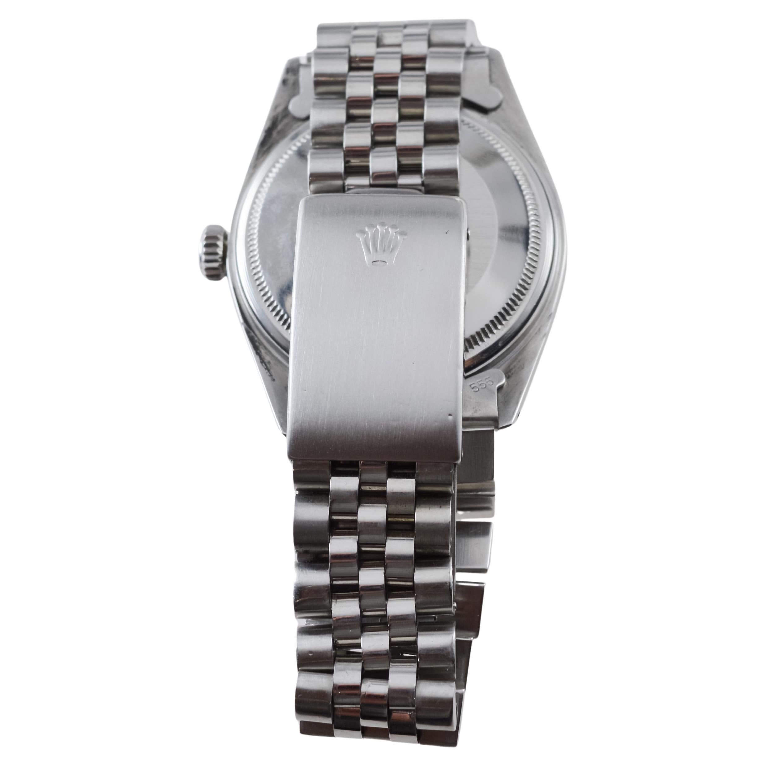 Rolex Stainless Steel Datejust with Rare Black Dial circa, 1960's For Sale 8
