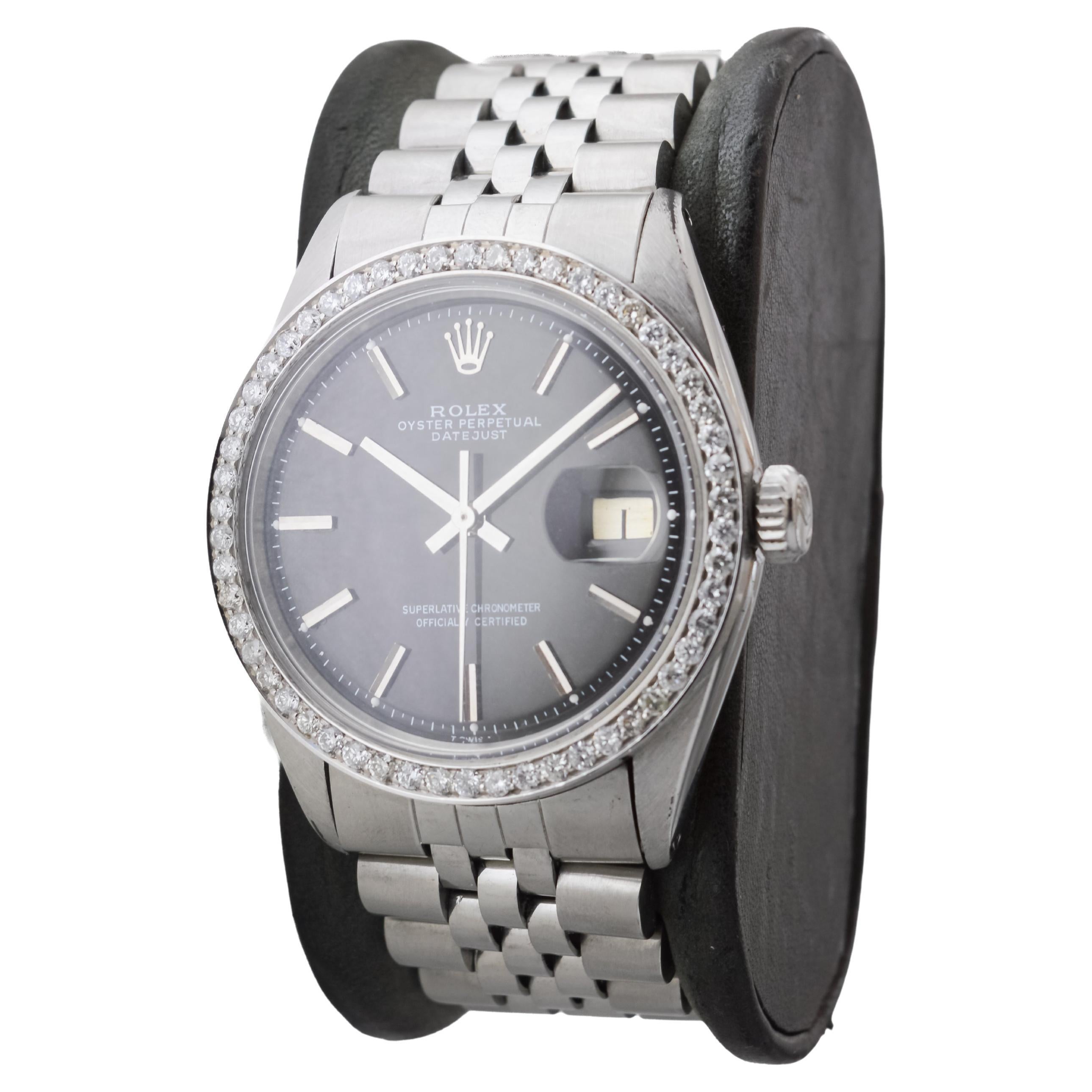 Rolex Stainless Steel Datejust with Rare Black Dial circa, 1960's For Sale 1