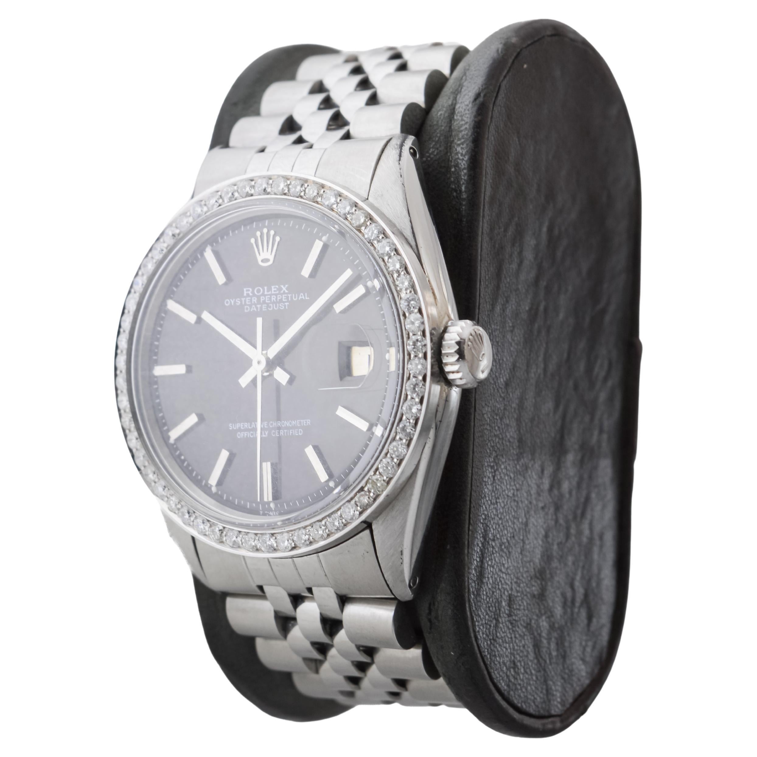 Rolex Stainless Steel Datejust with Rare Black Dial circa, 1960's For Sale 2