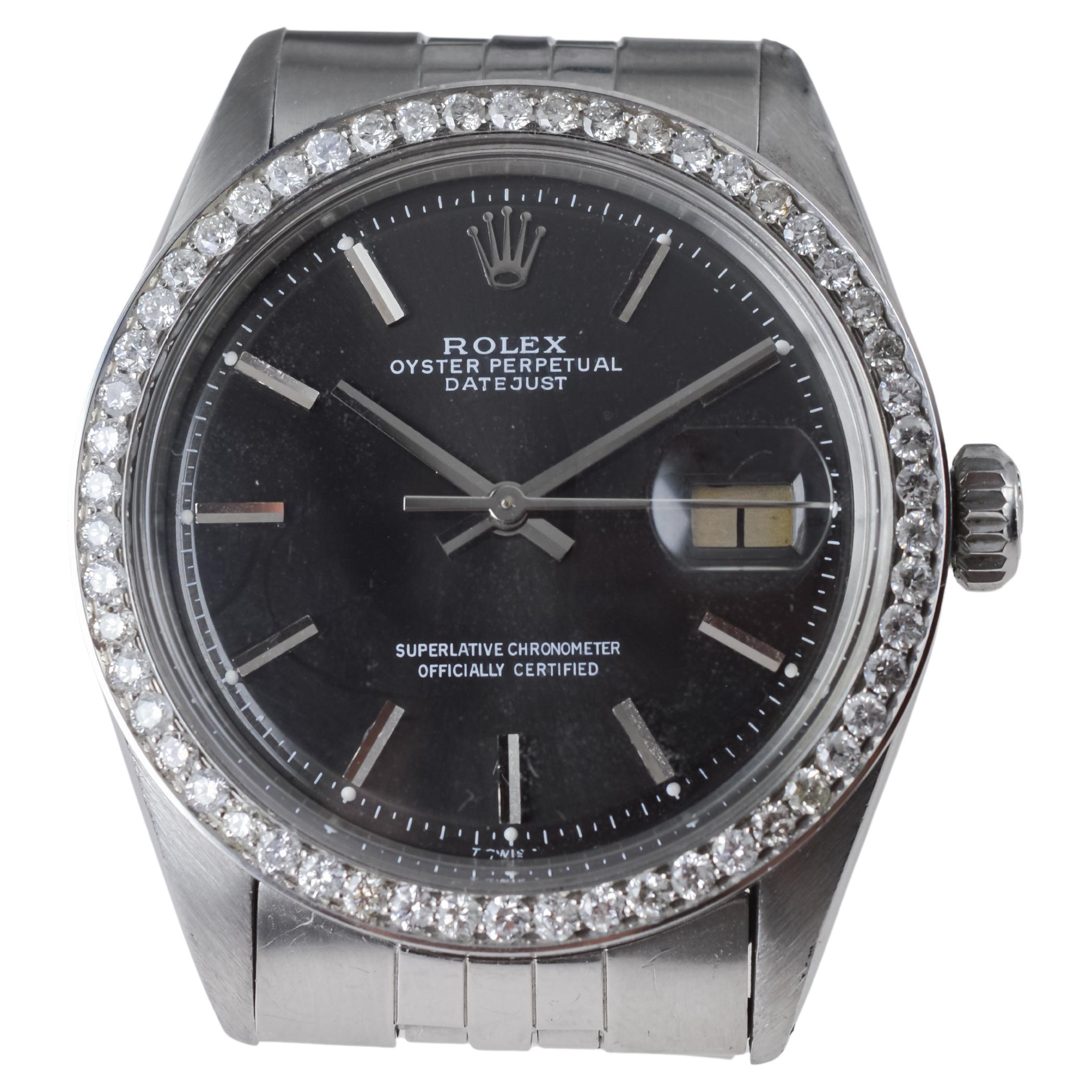 Rolex Stainless Steel Datejust with Rare Black Dial circa, 1960's For Sale 4