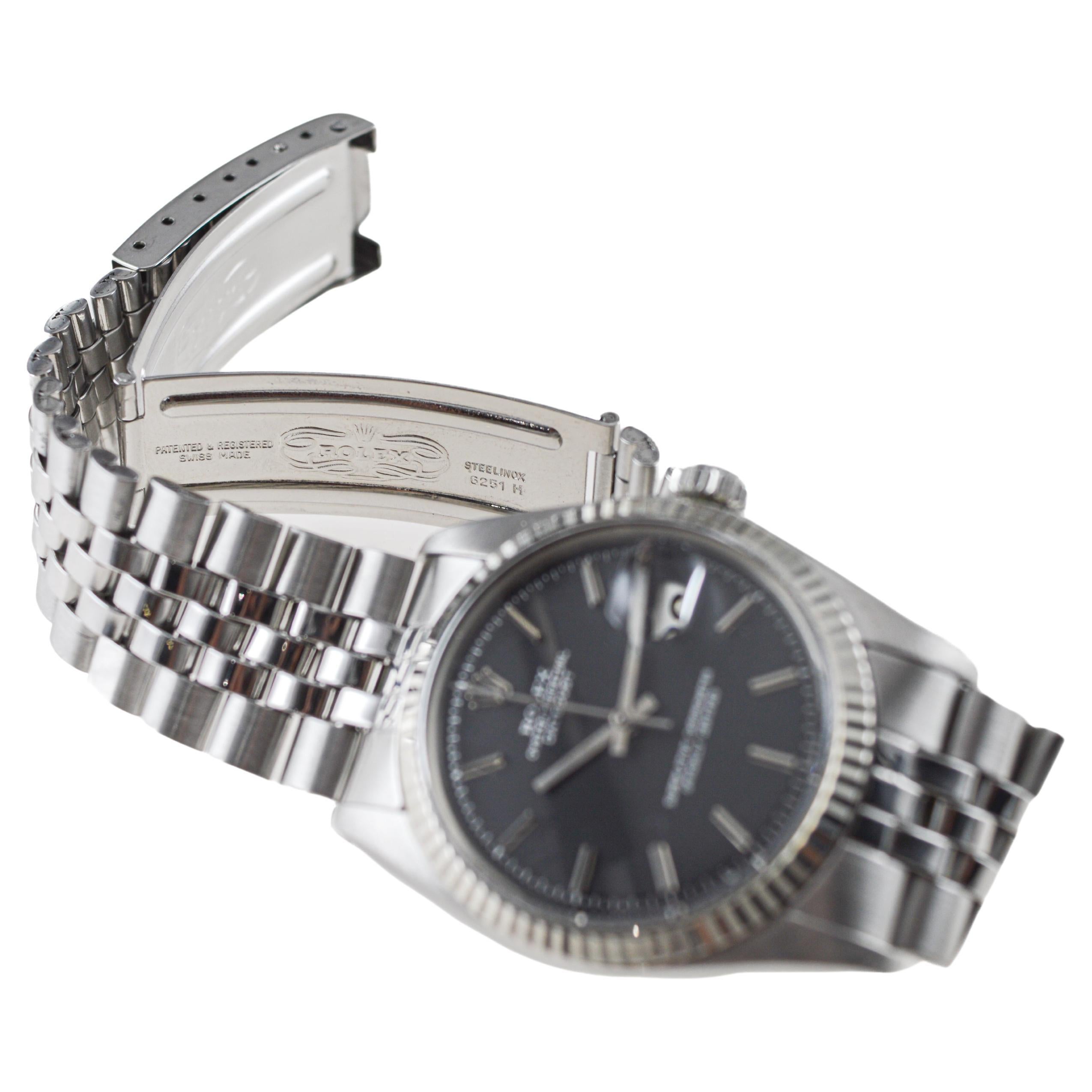 Rolex Stainless Steel Datejust with Rare Black Dial circa, 1970's 6