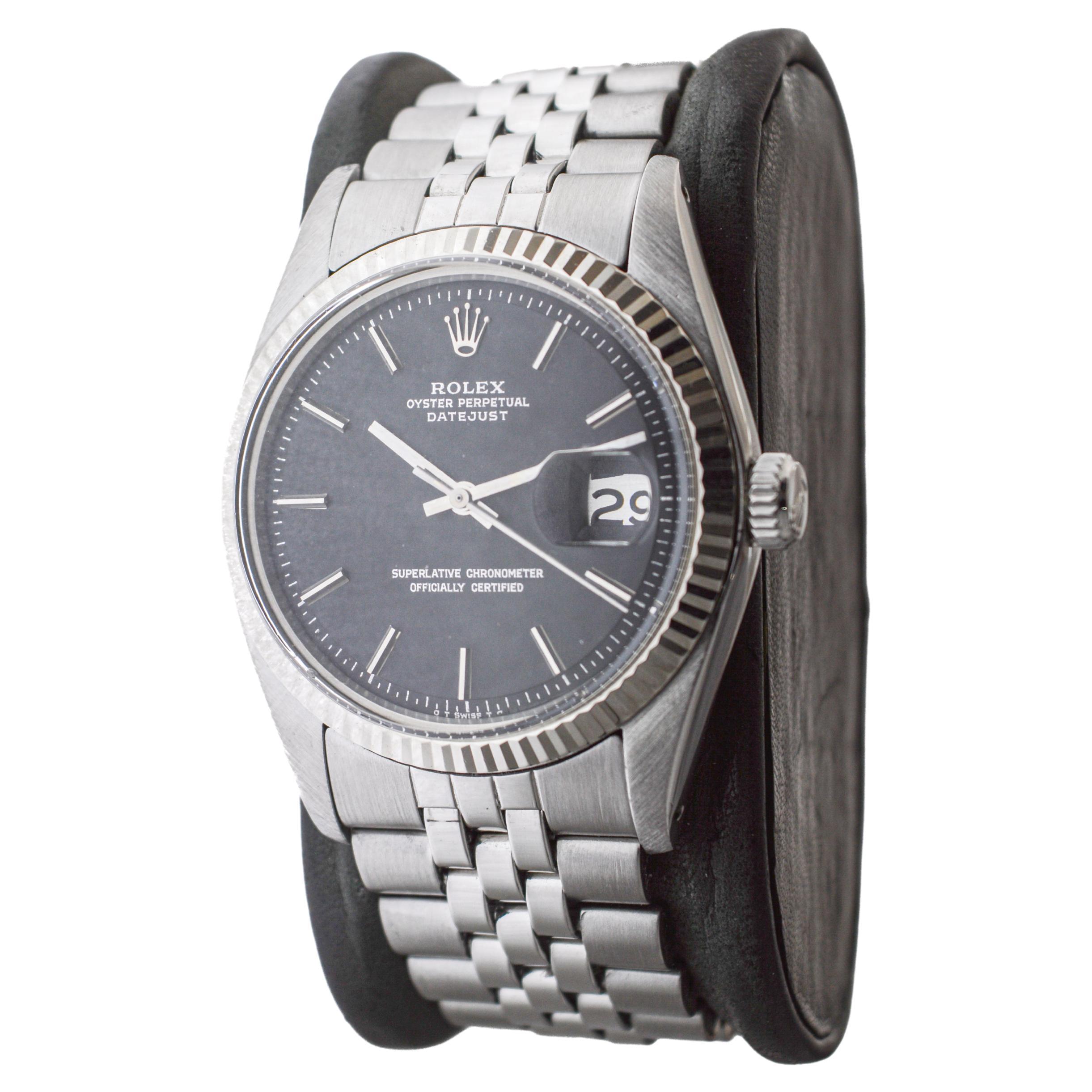 Rolex Stainless Steel Datejust with Rare Black Dial circa, 1970's 1
