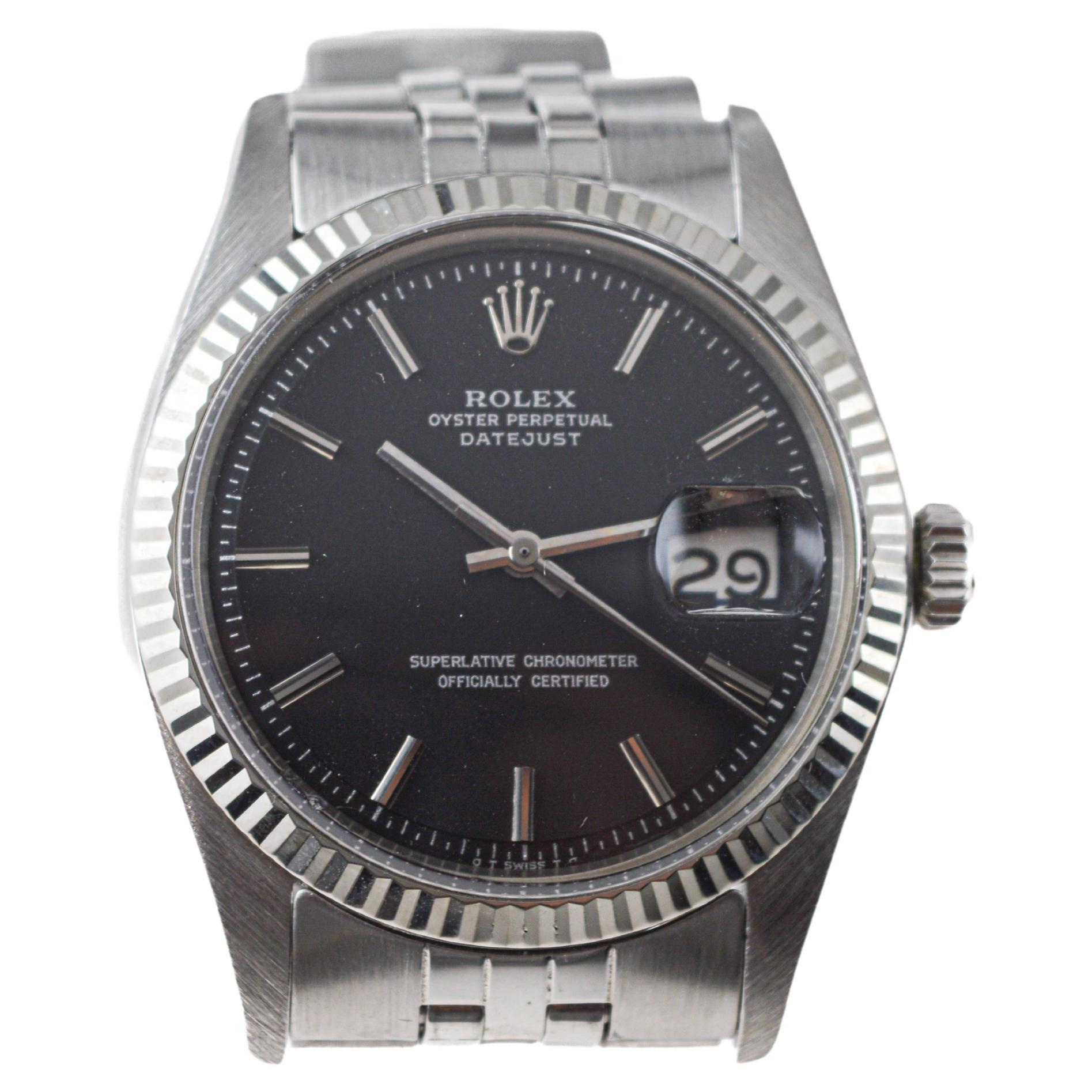 Rolex Stainless Steel Datejust with Rare Black Dial circa, 1970's 2