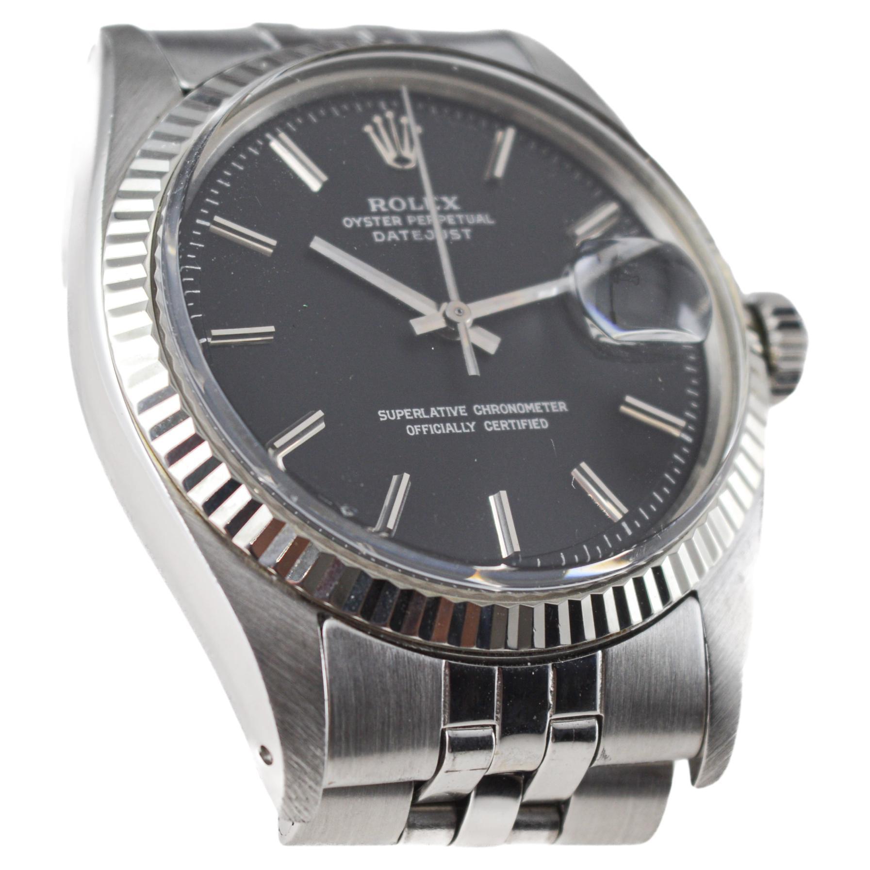 Rolex Stainless Steel Datejust with Rare Black Dial circa, 1970's 3