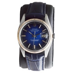 Rolex Stainless Steel Datejust With Rare Blue Vignette Dial circa 1970's