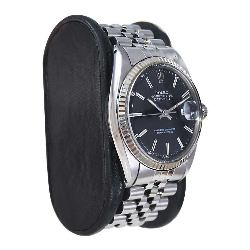 Modern Rolex Stainless Steel Datejust with Rare Original Black Dial from Early 1970's For Sale