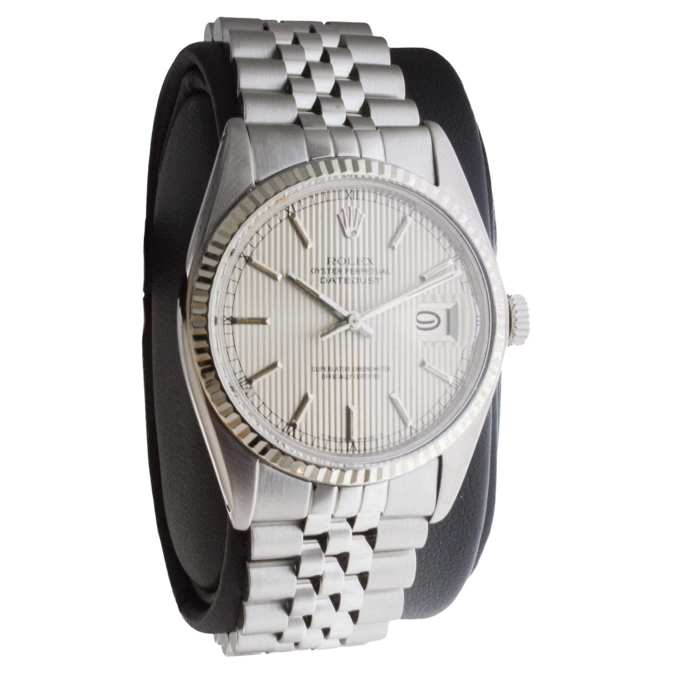 Rolex Stainless Steel Datejust with Rare Tapestry Dial circa 1970's In Excellent Condition In Long Beach, CA
