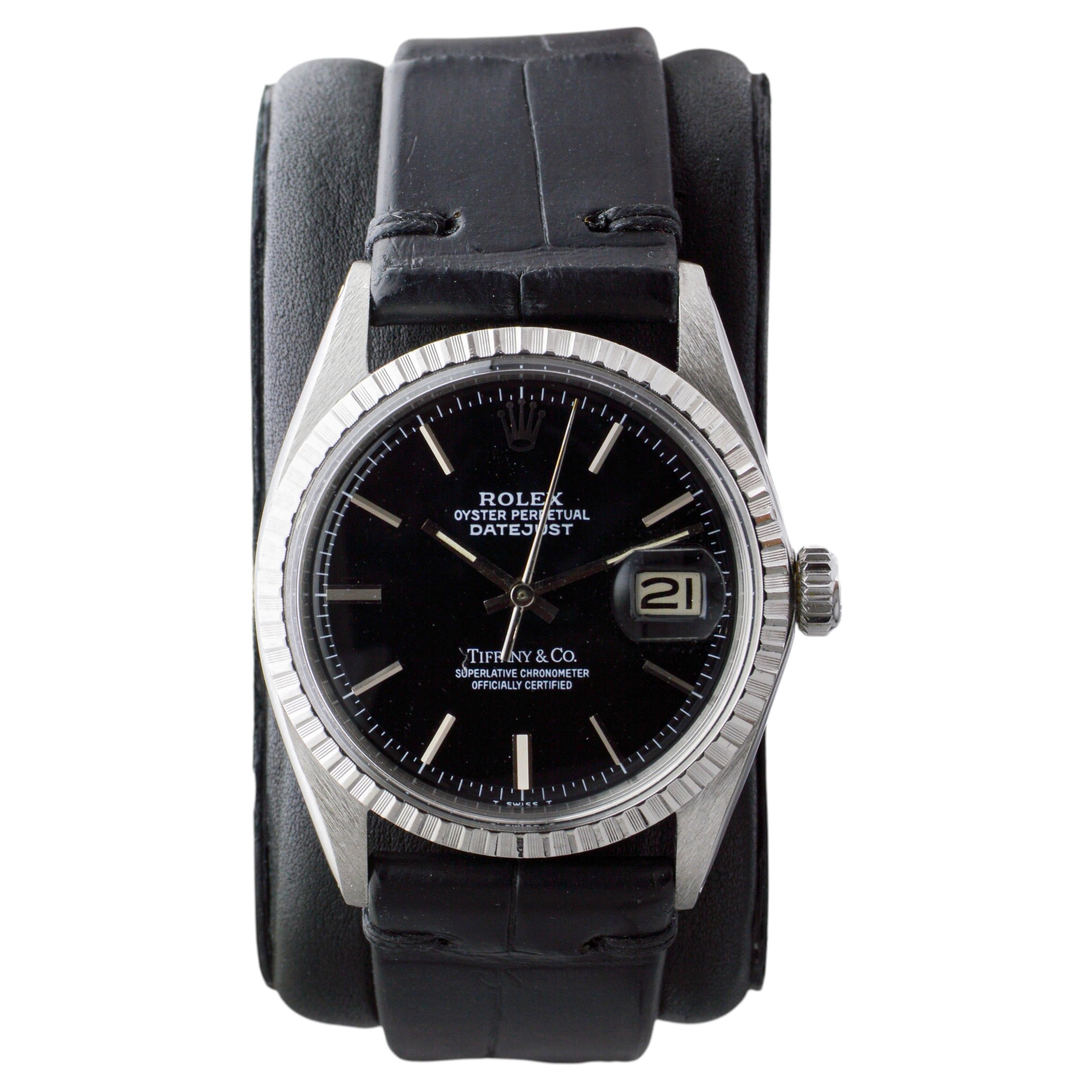 Rolex Stainless Steel Datejust with Rare Tiffany Stamp Black Dial circa 1960's