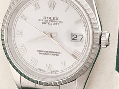 Rolex Stainless Steel White Roman Numeral Dial Datejust Wristwatch Ref 16220