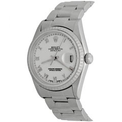 Rolex Stainless Steel White Roman Numeral Dial Datejust Wristwatch Ref 16220