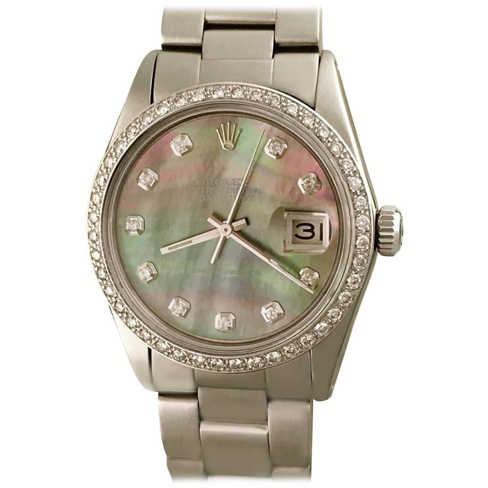Rolex Stainless Steel Diamond Bezel Datejust Automatic Wristwatch Ref 16014 For Sale
