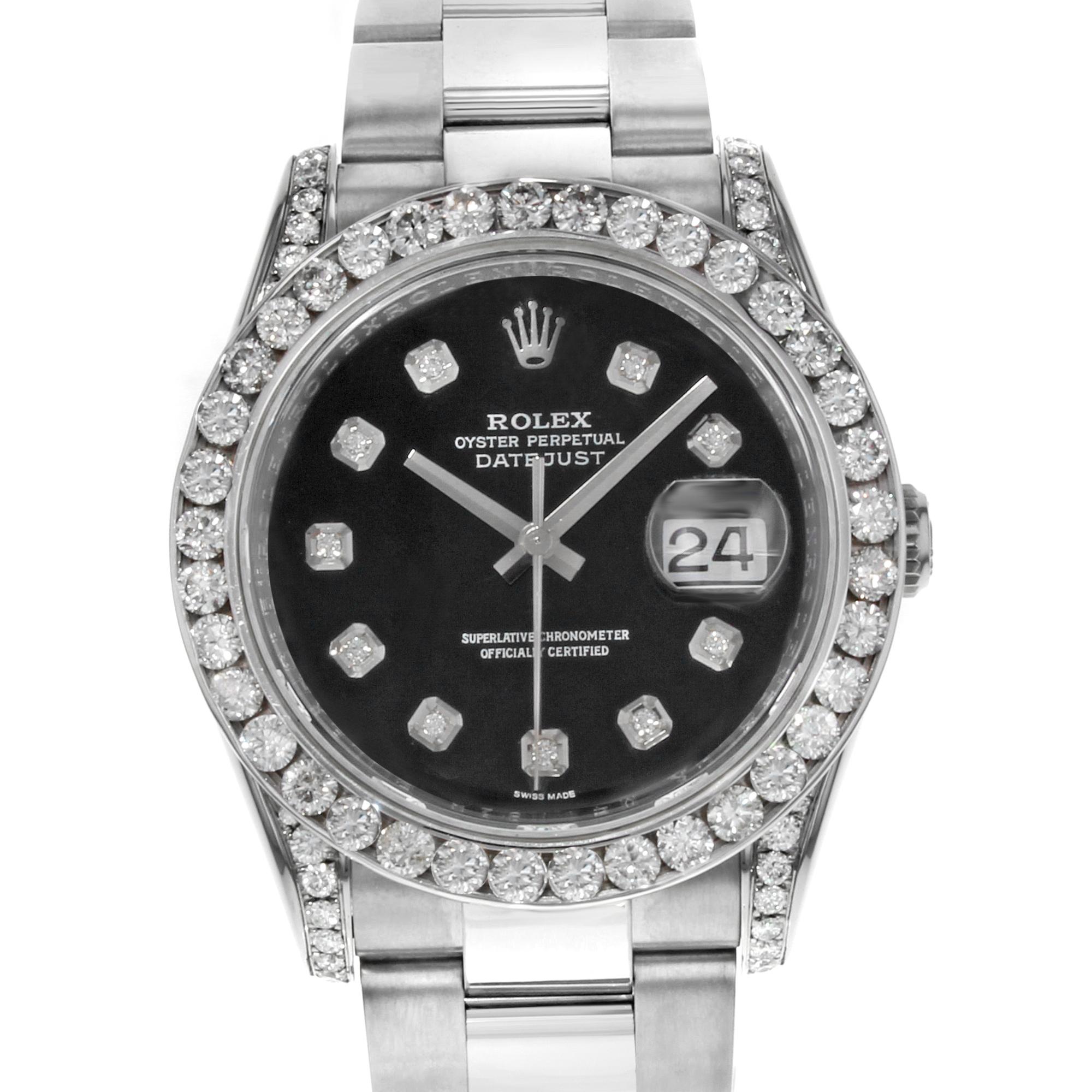 Rolex Datejust 116234 Diamonds 4.64ct No Holes Black Dial Automatic Watch 2008
